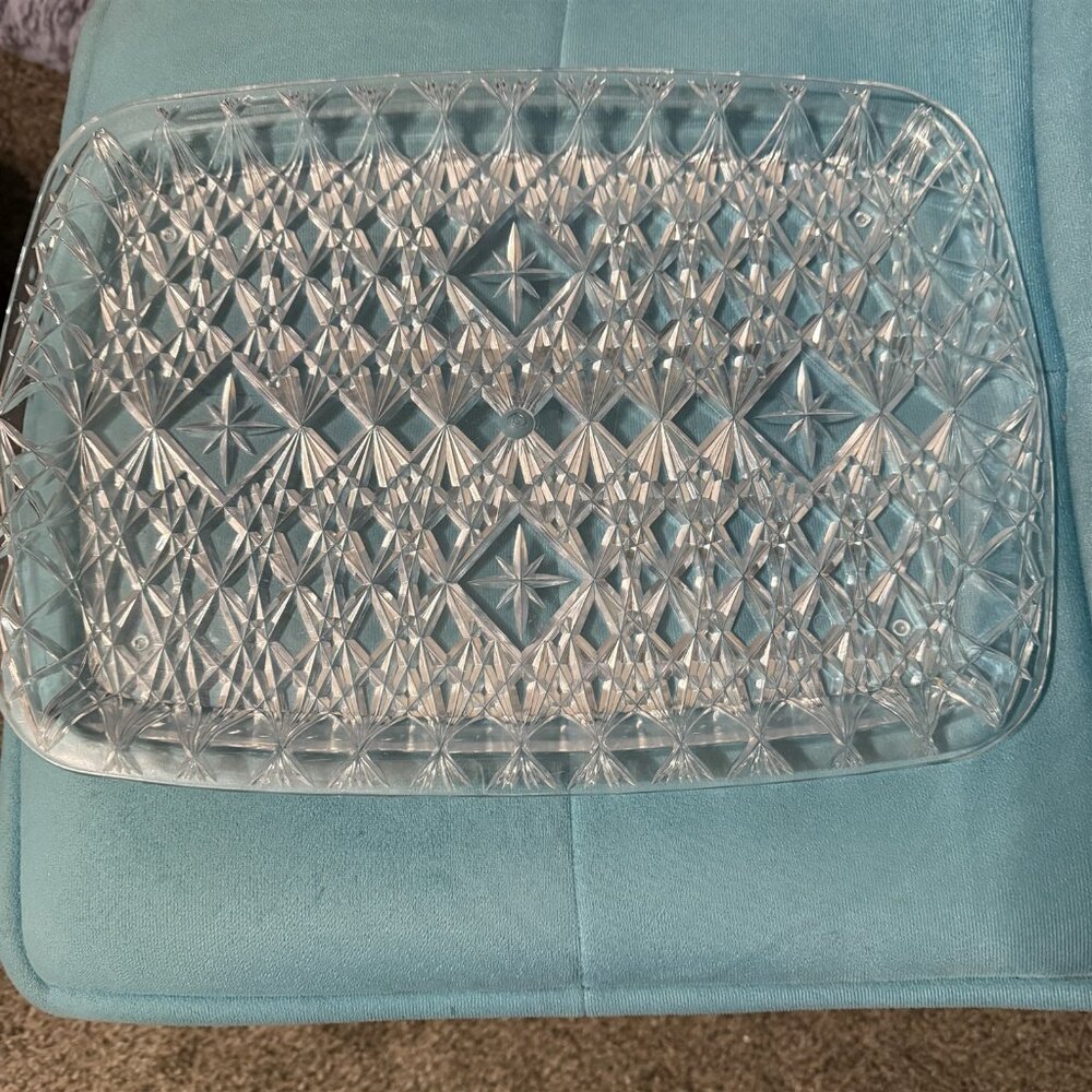 Vintage Mid Century Trelawney Clear Plastic Serving Tray Lucite Atomic Starburst